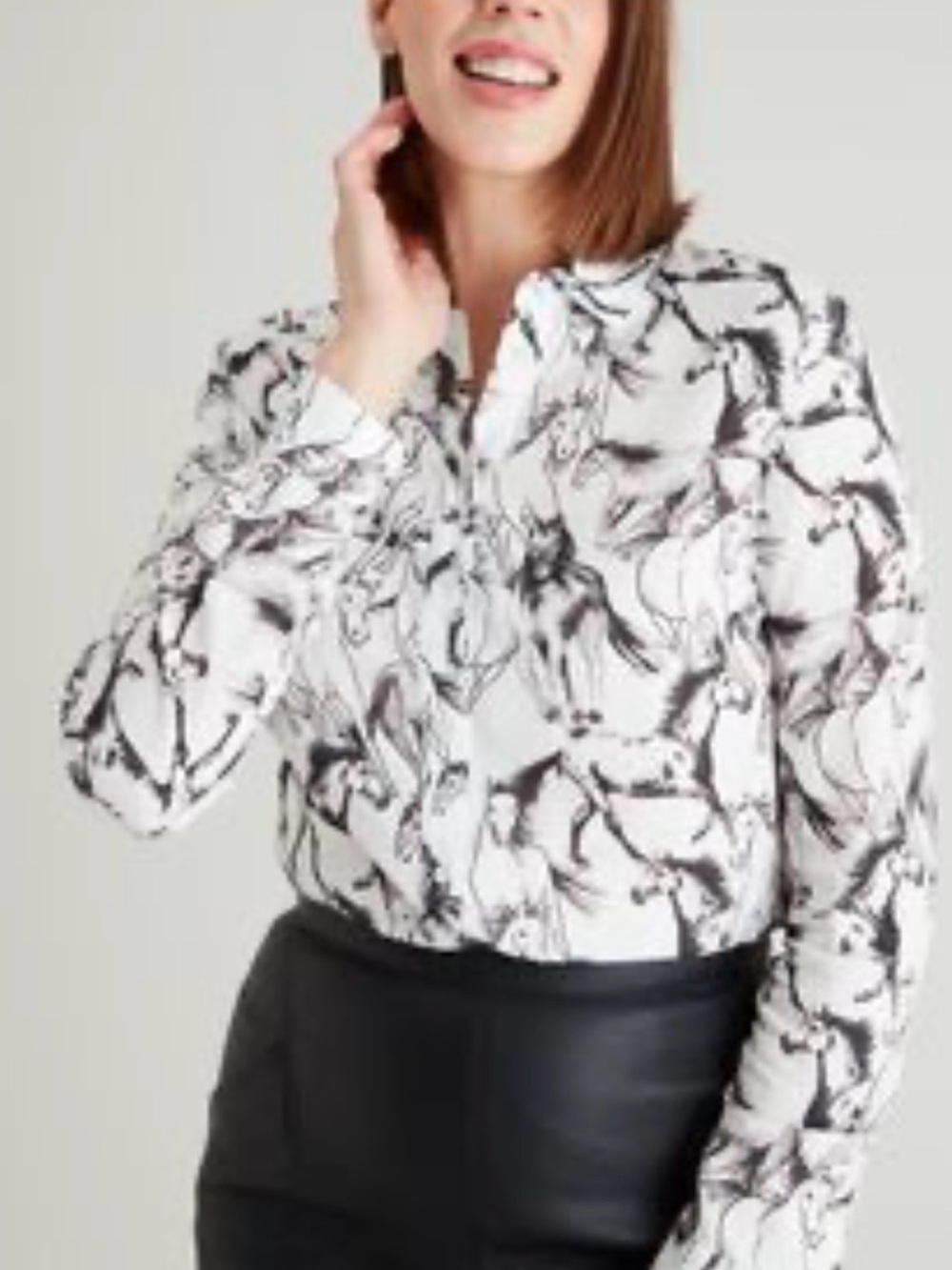 Karen Kane Women's Black & White Horses  Button-Up Blouse